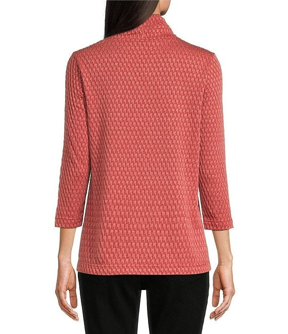 Spice Textured Solid Knit Cowl Neck 3/4 Sleeve Tunic