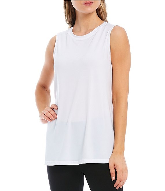 White Crepe Luxe Sleeveless Round Neck Tank