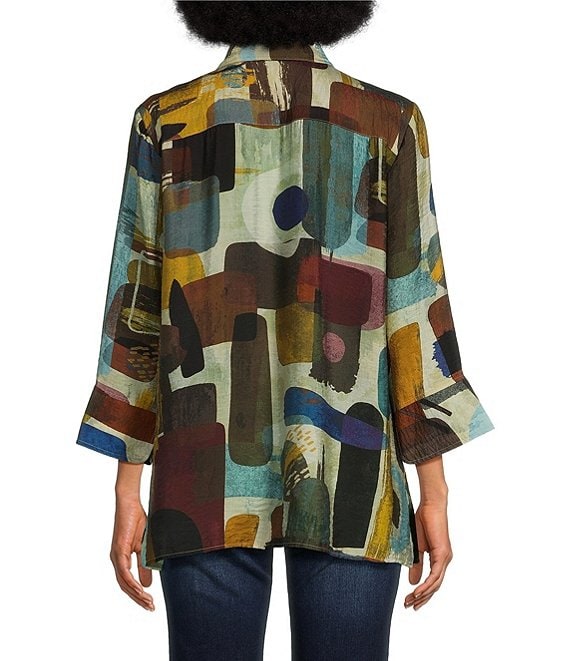 Aubrey Printed Collared 3/4 Sleeve Button Down Top