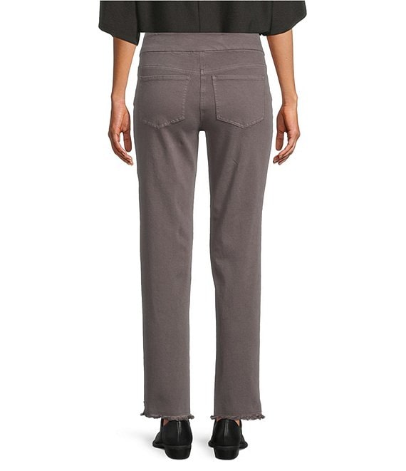 Granite Solid Garment Dyed Straight Leg Fringe Hem Pull-On Ankle Pants