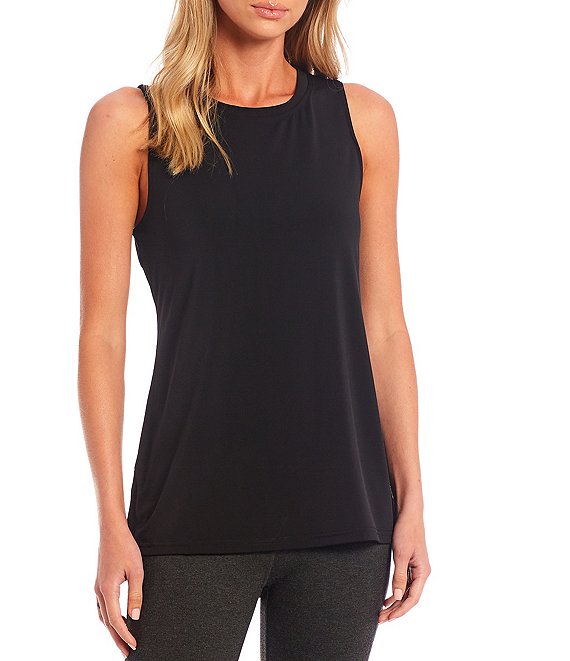 Black Crepe Luxe Sleeveless Round Neck Tank