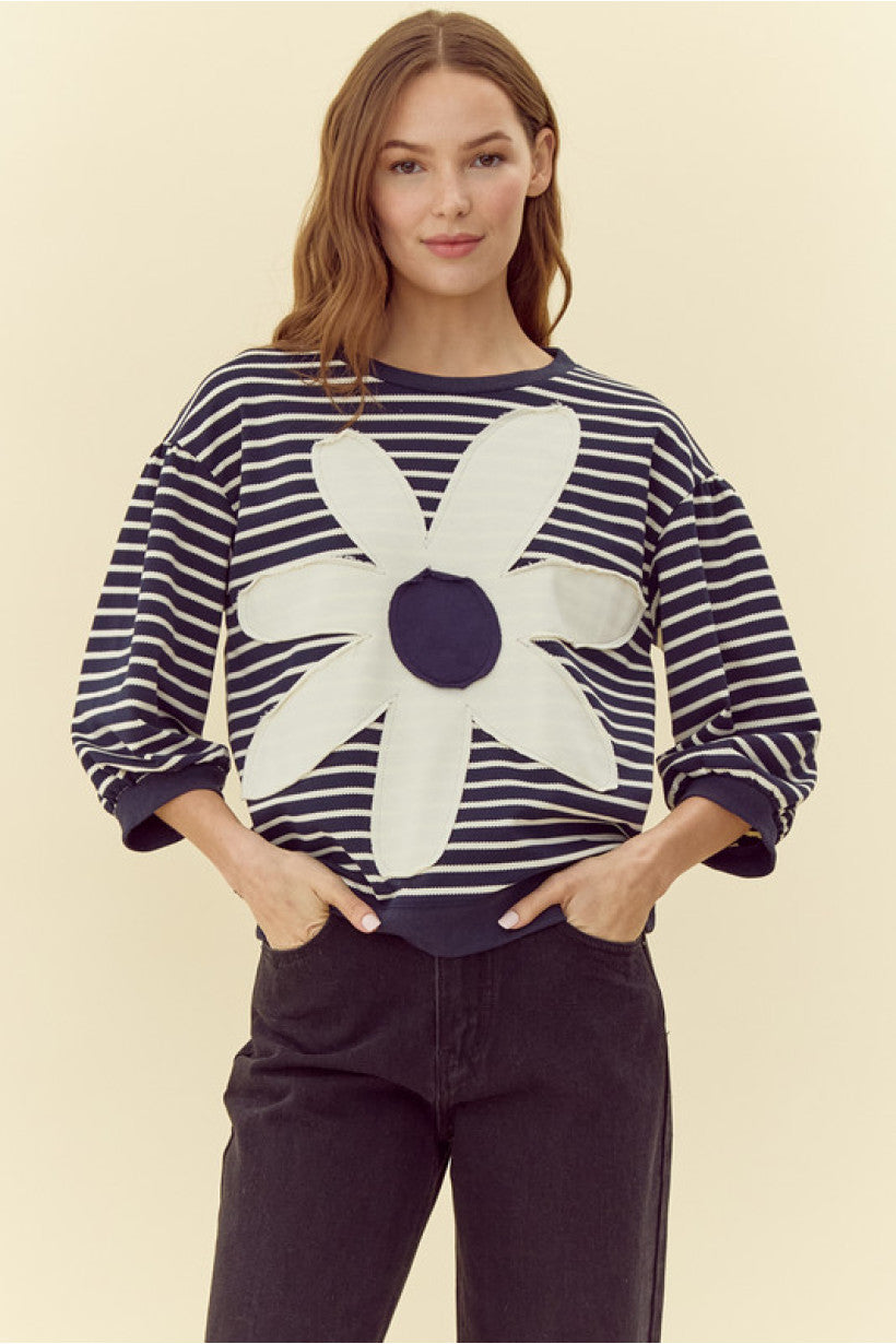 Striped flower patch top