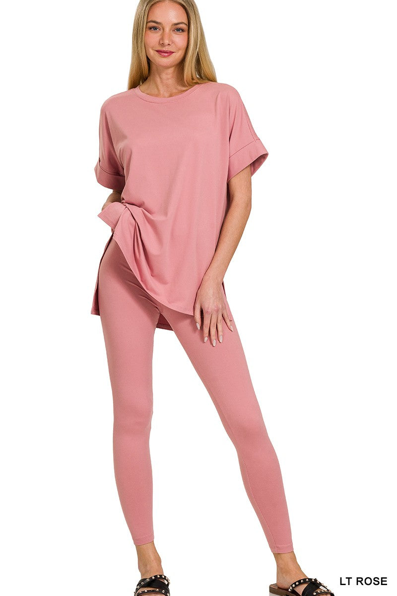 LIGHT ROSE BRUSHED MICROFIBER LOUNGEWEAR SET