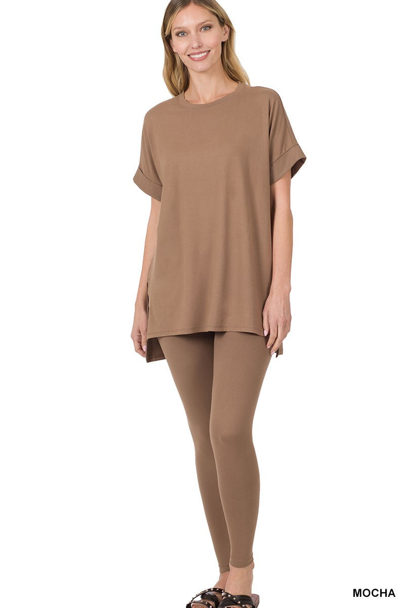 MOCHA BRUSHED MICROFIBER LOUNGEWEAR SET