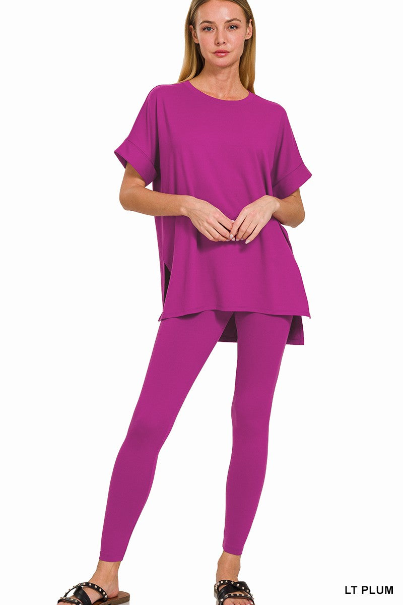 LIGHT PLUM BRUSHED MICROFIBER LOUNGEWEAR SET