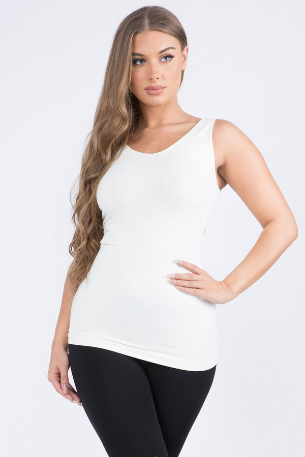 Plus White Reversible V or U Neckline Seamless Tank