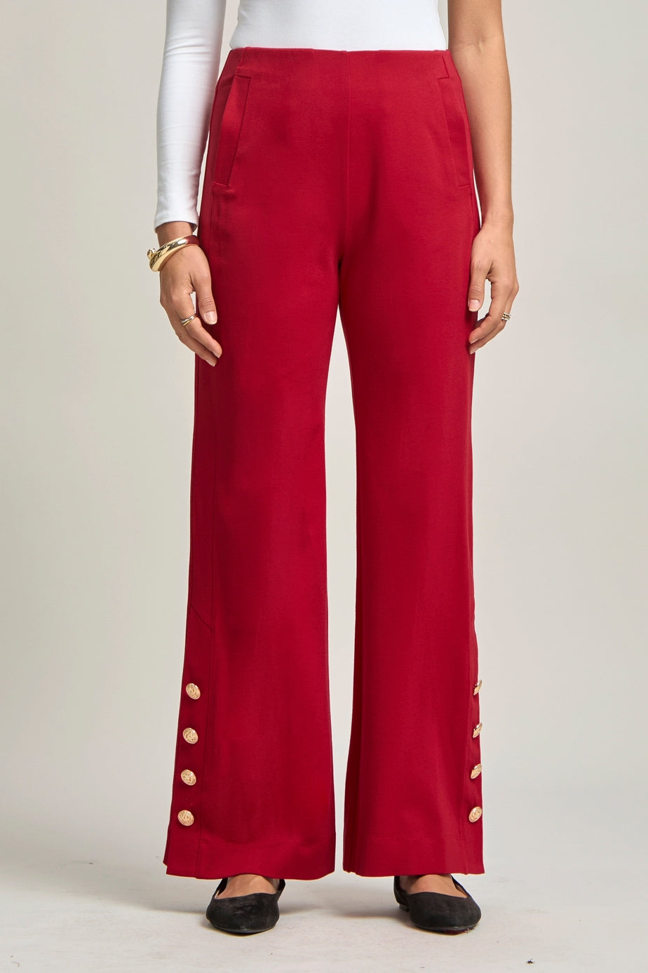 Red Magic Gala Button-Hem Pants
