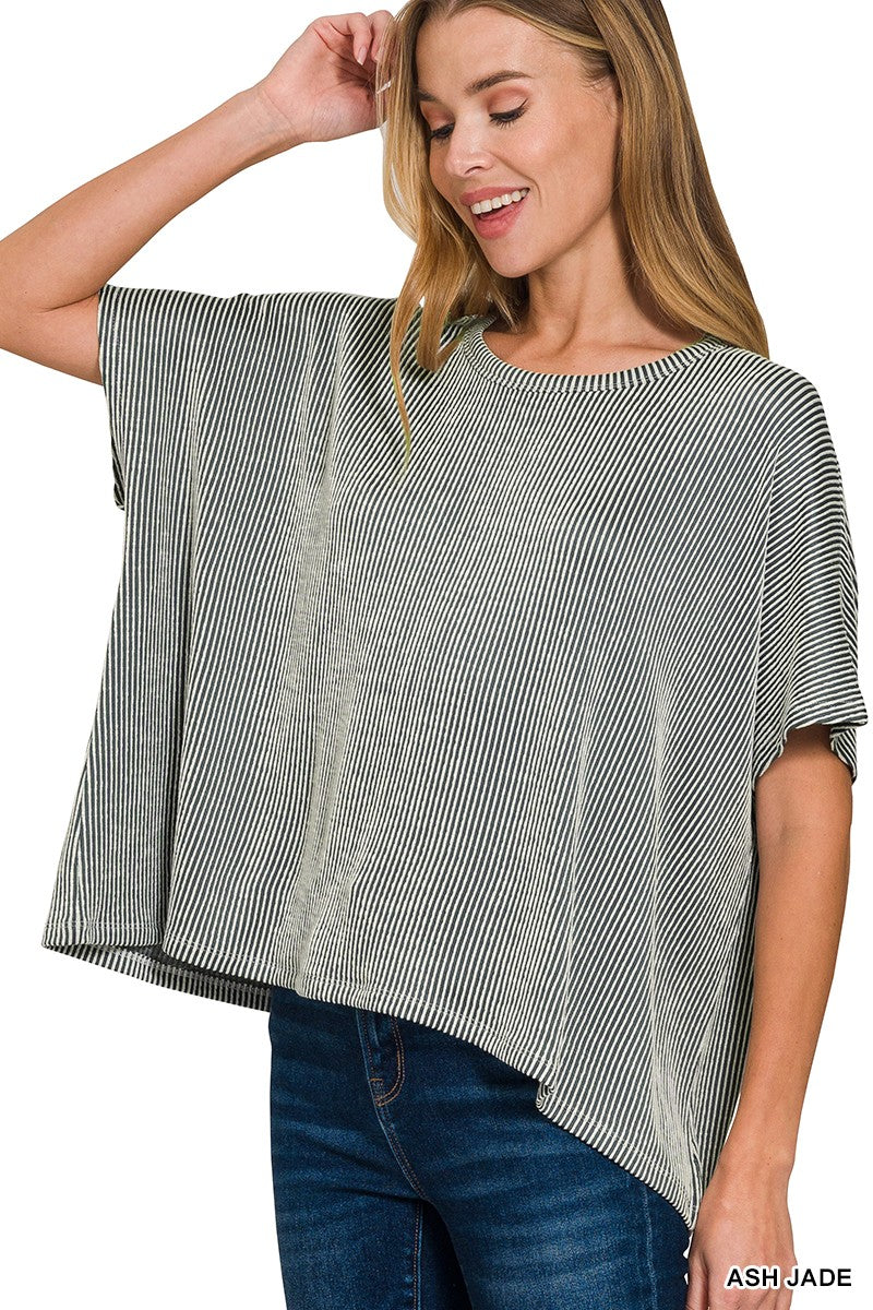 ASH JADE RIBBED STRIPED OVERSIZED SHORT SLEEVE TOP