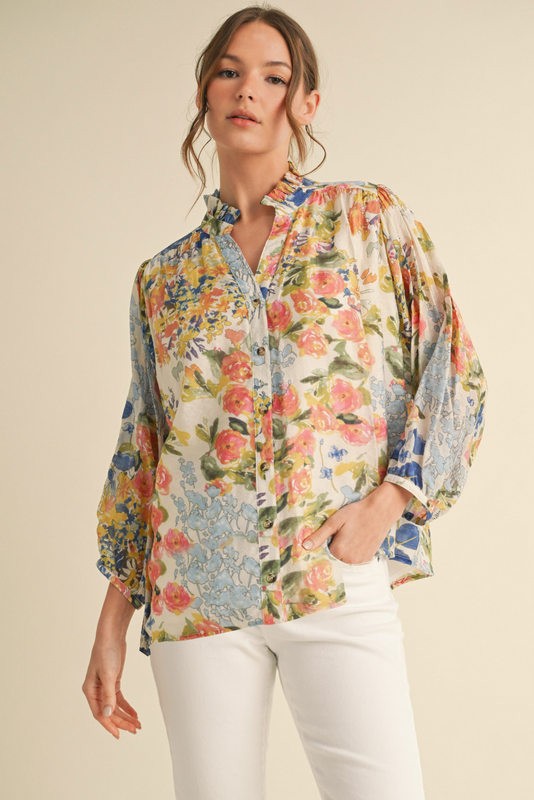 Floral Chiffon 3/4 Sleeves Top