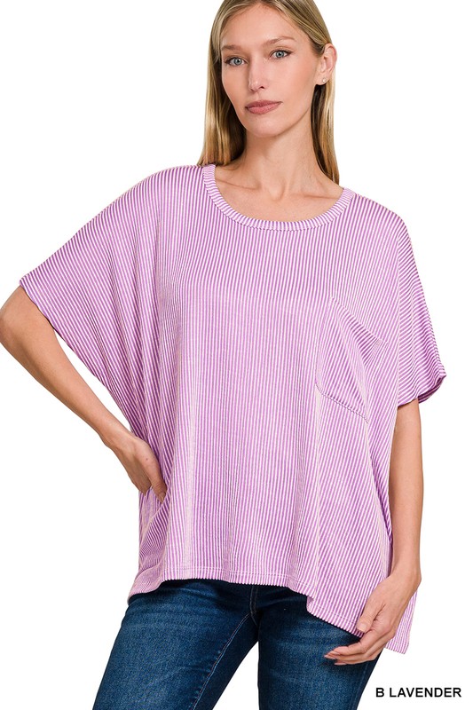 LAVENDER CORDED RIB OVERSIZED SHORT SLEEVE TOP