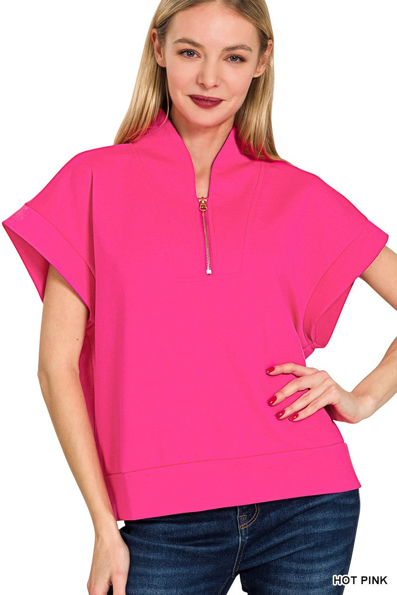 HOT PINK SCUBA HIGH NECK HALF ZIP VEST