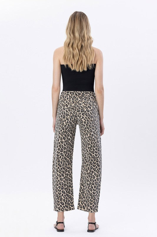 High Rise Leopard Print Barrel Jeans