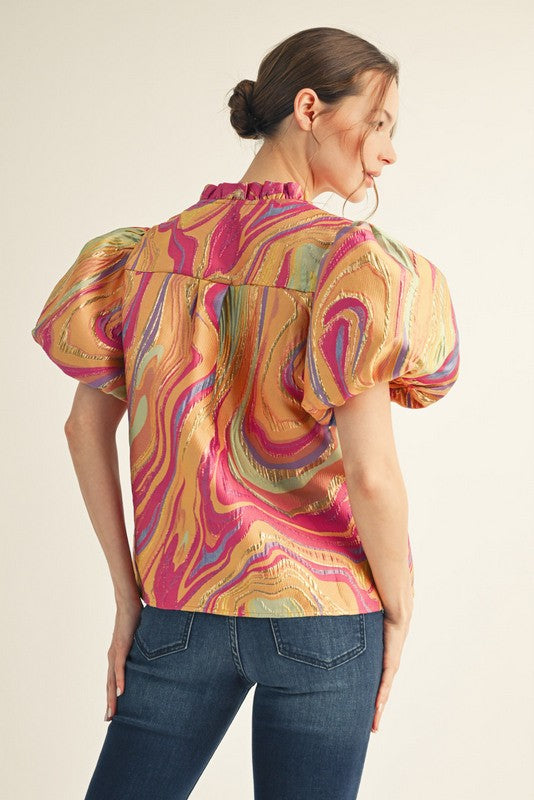 Multi Color Abstract Jacquard Top