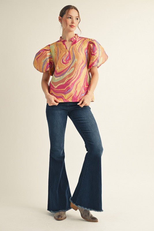 Multi Color Abstract Jacquard Top
