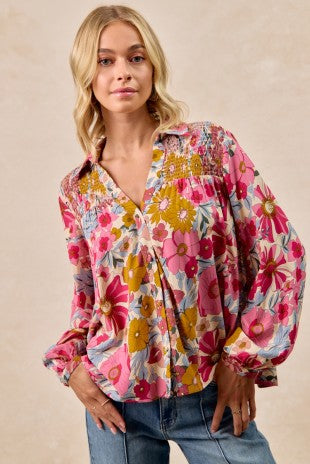 Rose Woven Floral Printed Shirt Top