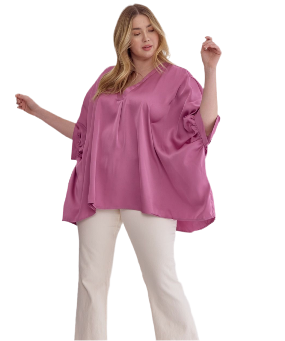 Mauve Satin V-Neck Plus Top