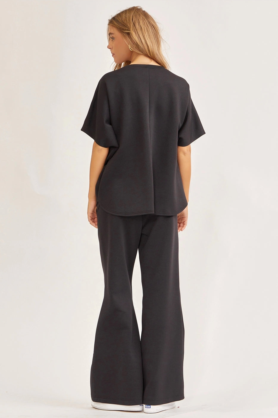 Black Poncho Top + Bell Bottom Modal Set Trvset-Paris