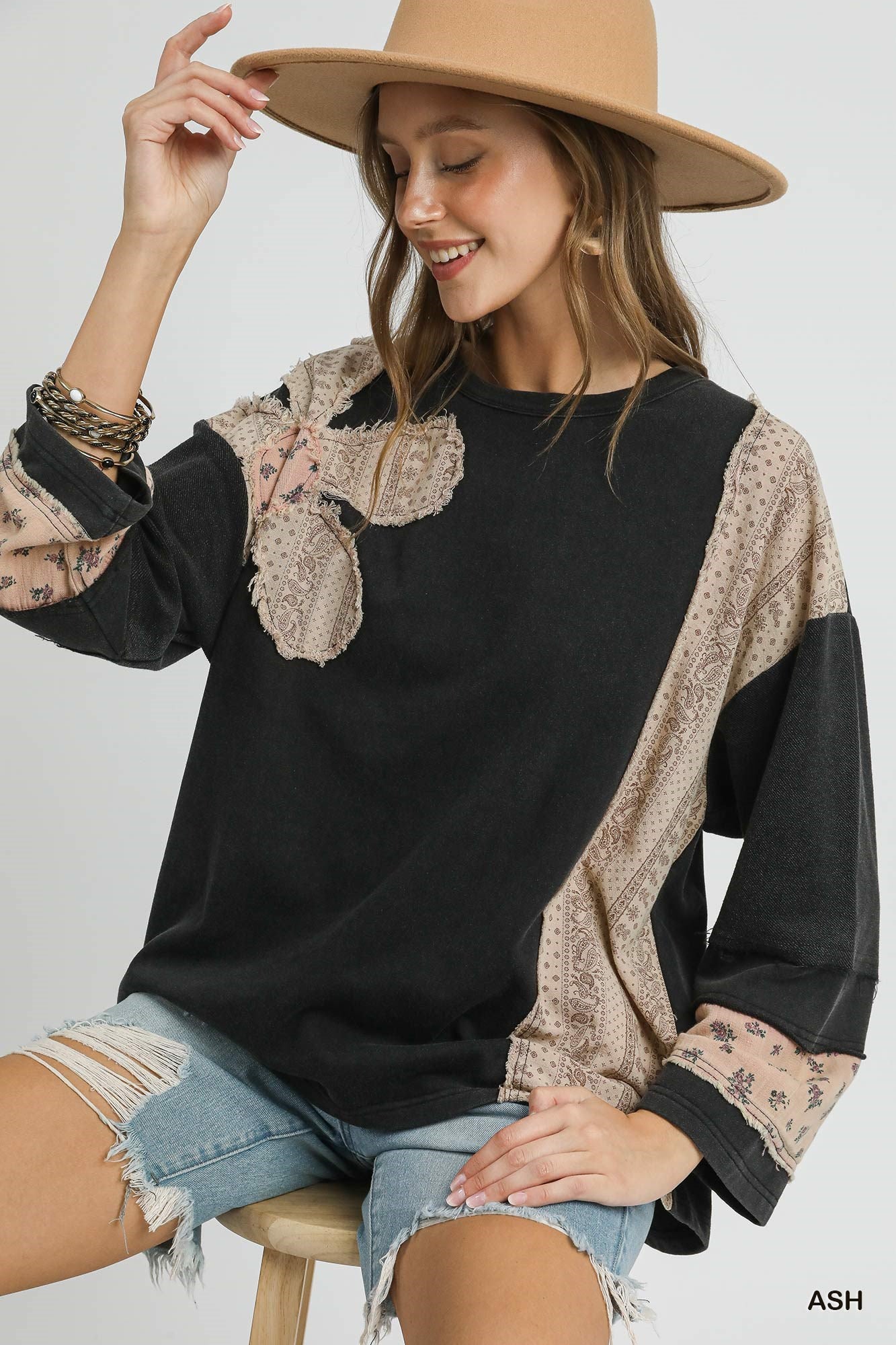Ash French Terry Patchwork Sleeve Pullover