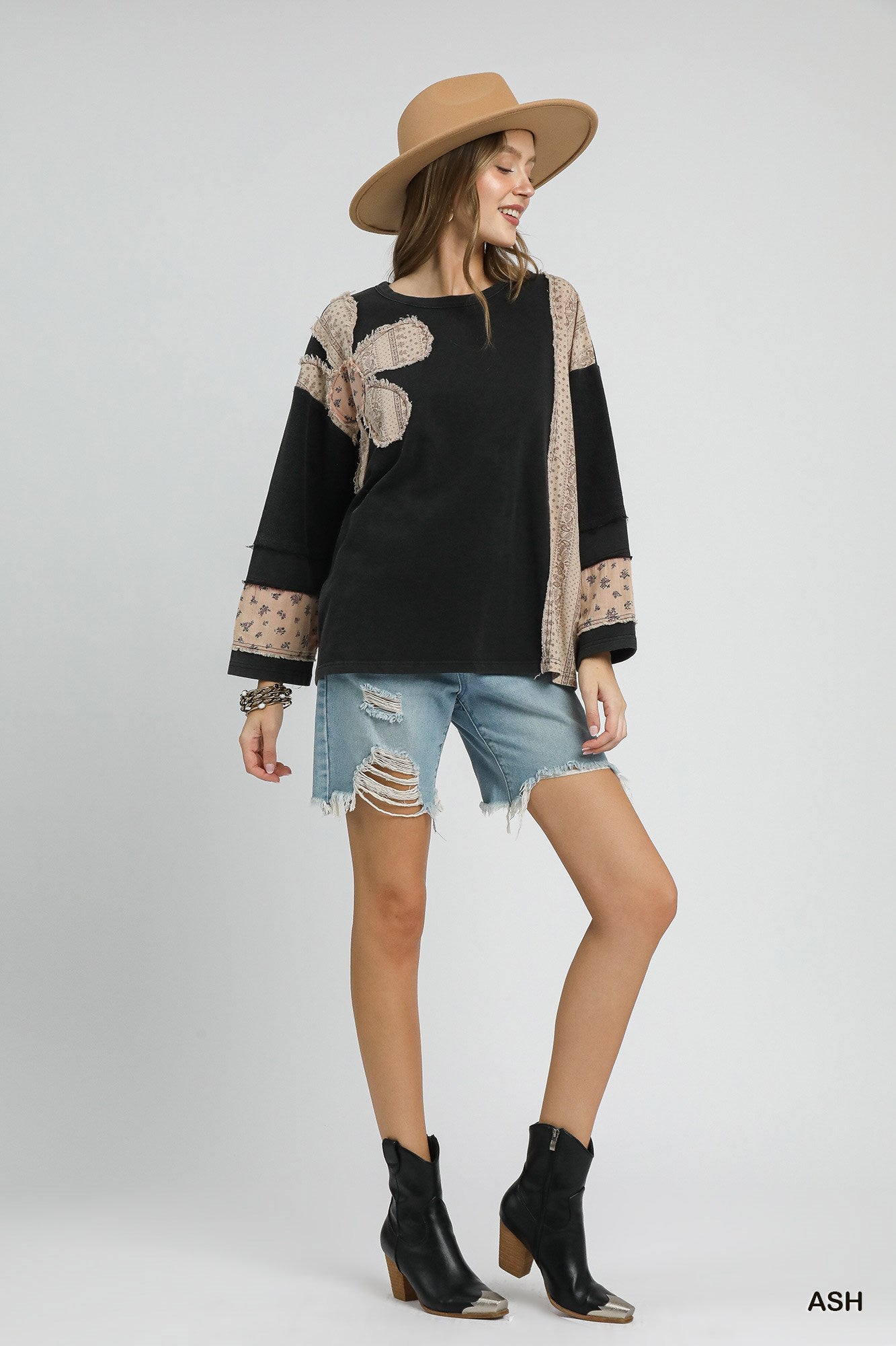 Ash French Terry Patchwork Sleeve Pullover