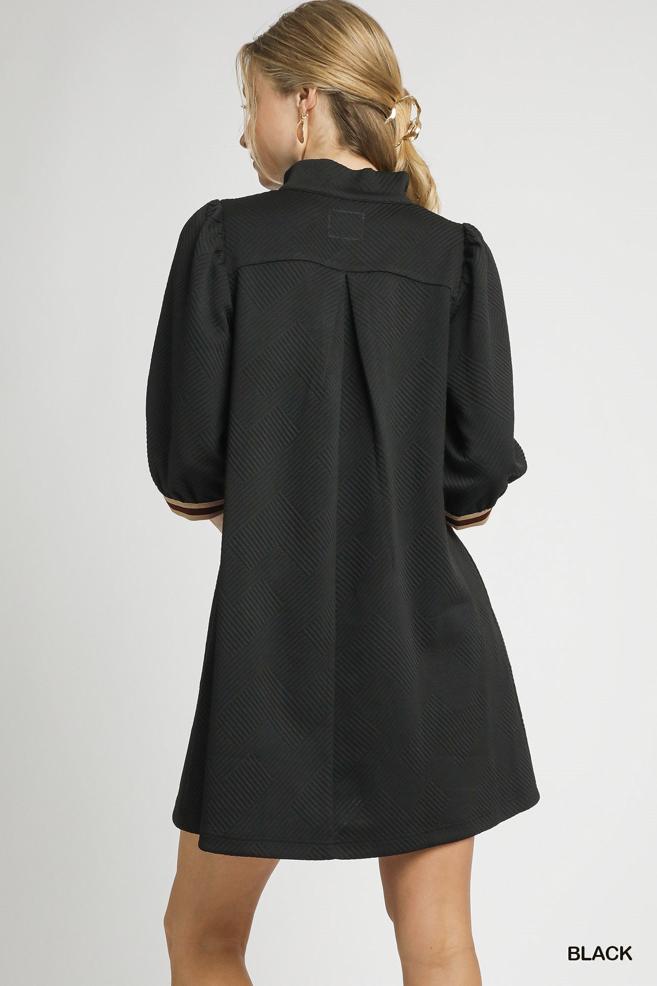 Black High Neck Jacquard Mini Dress