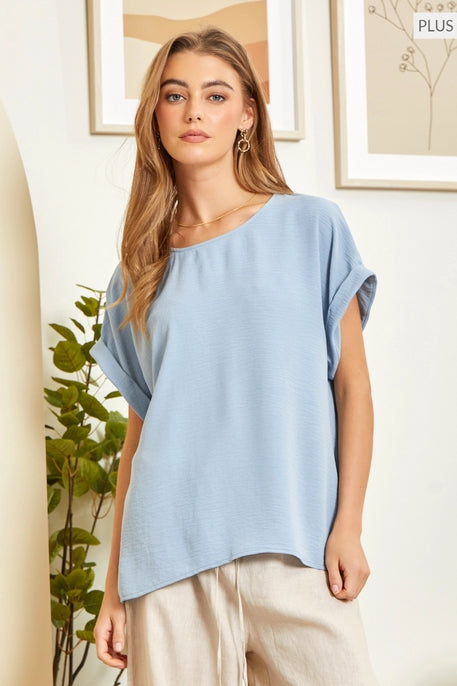Chambray Plus Size Solid Colored Blouse