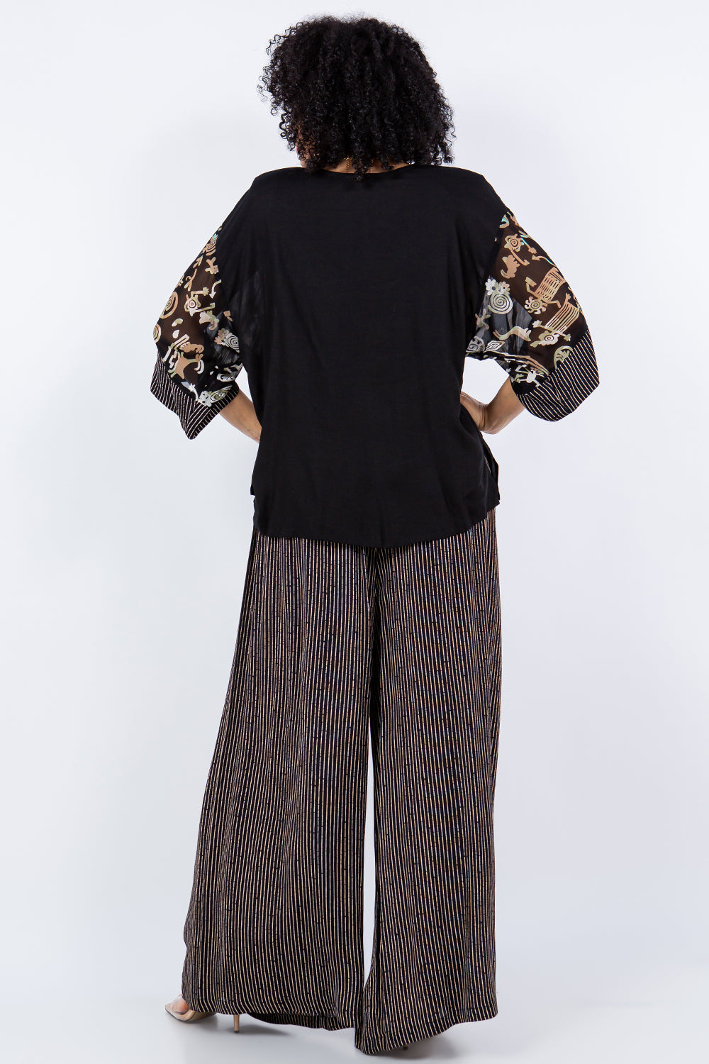 Bamboo Striped Palazzo Pant w/Drawstring
