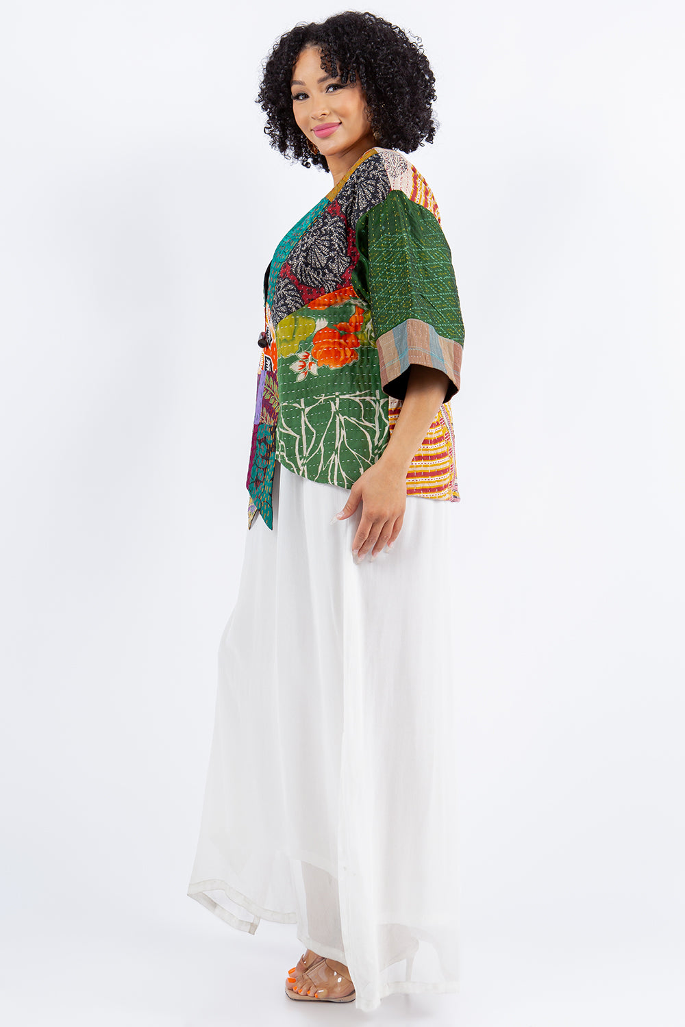 Patchwork Boho Frog Closure Jacket
