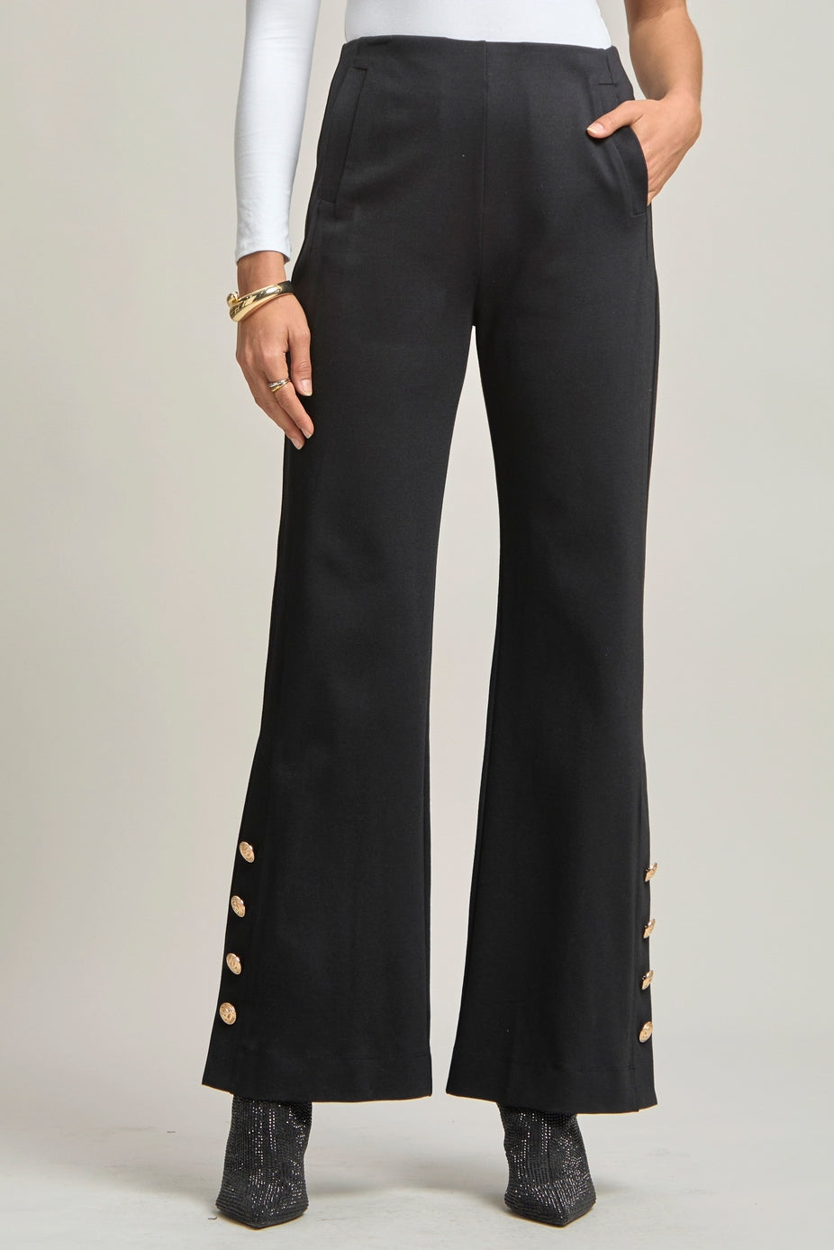 Black Magic Gala Button-Hem Pants