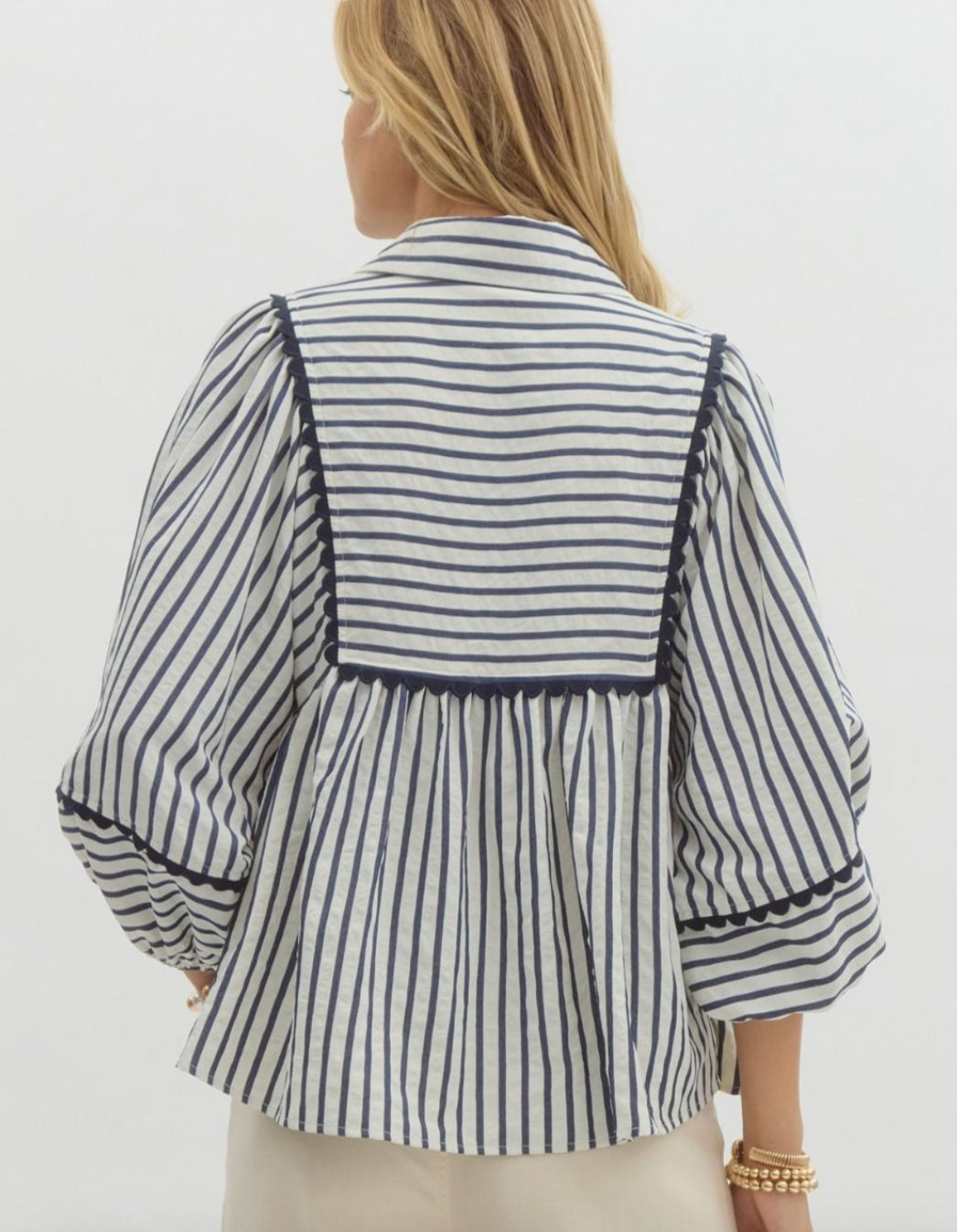 Julie Stripe Lantern Scallop Blouse