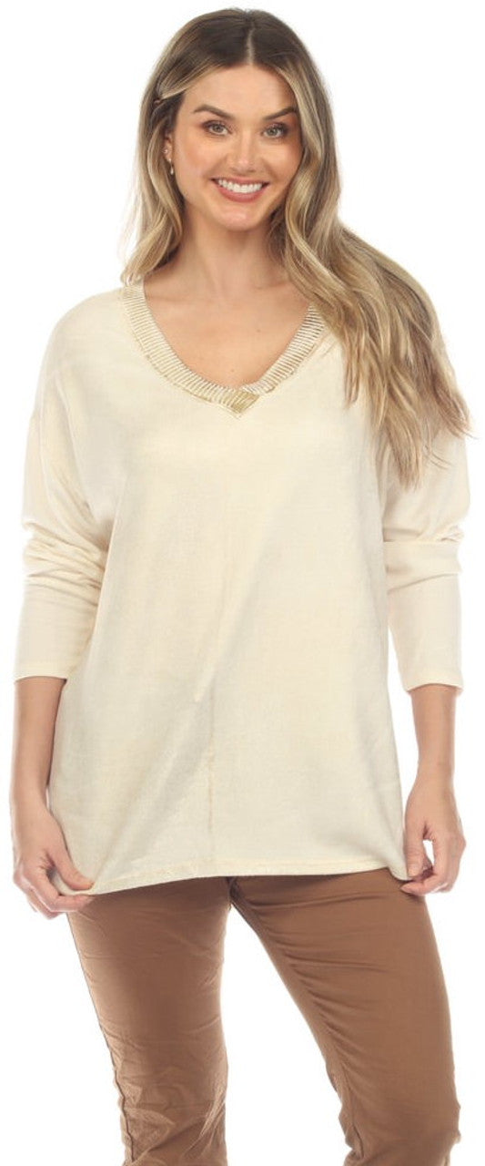 Beige Gold Trim Sweater