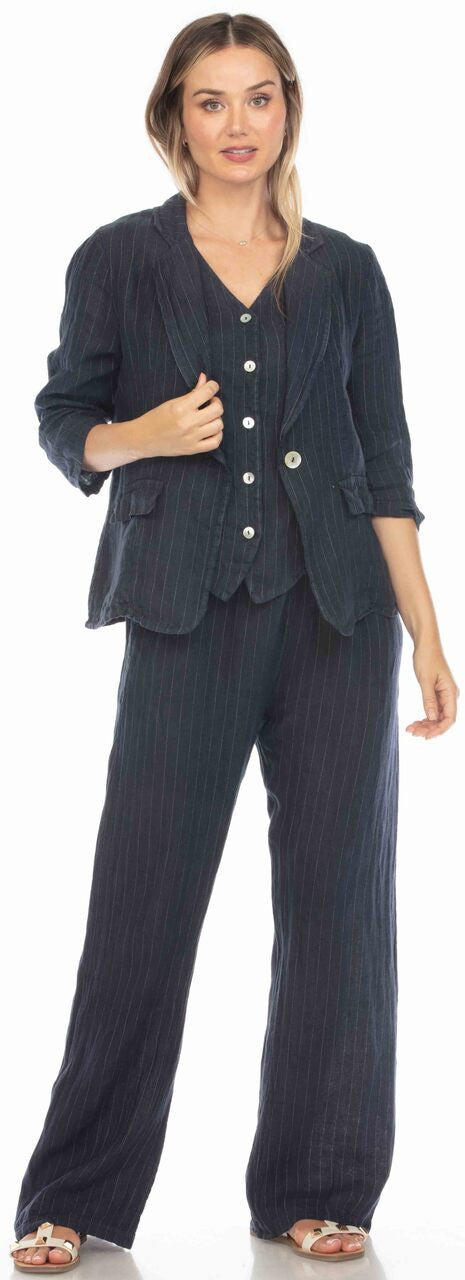 Navy Pin Stripe 3/4 Blazer