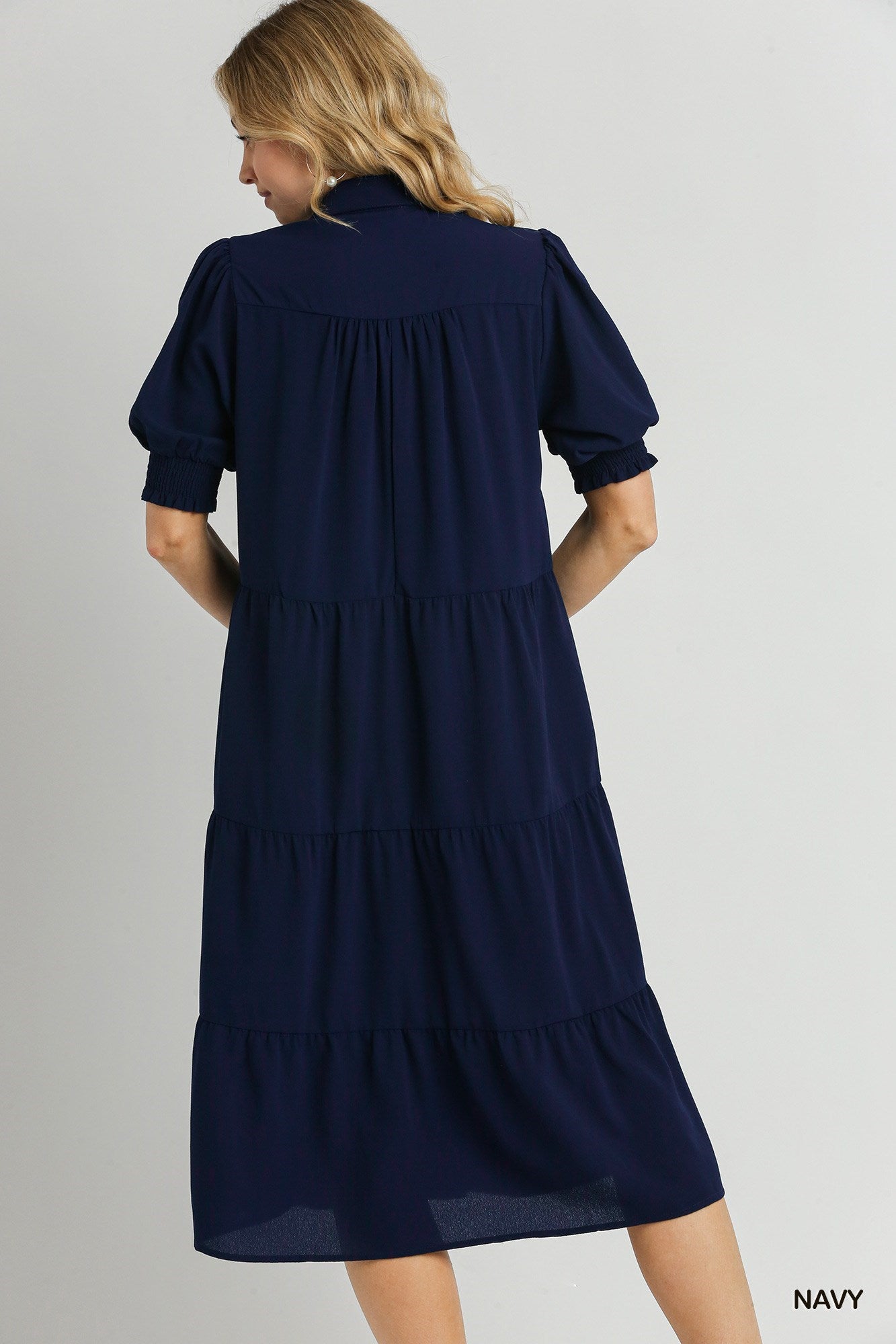 Navy Collared Tiered Maxi Dress