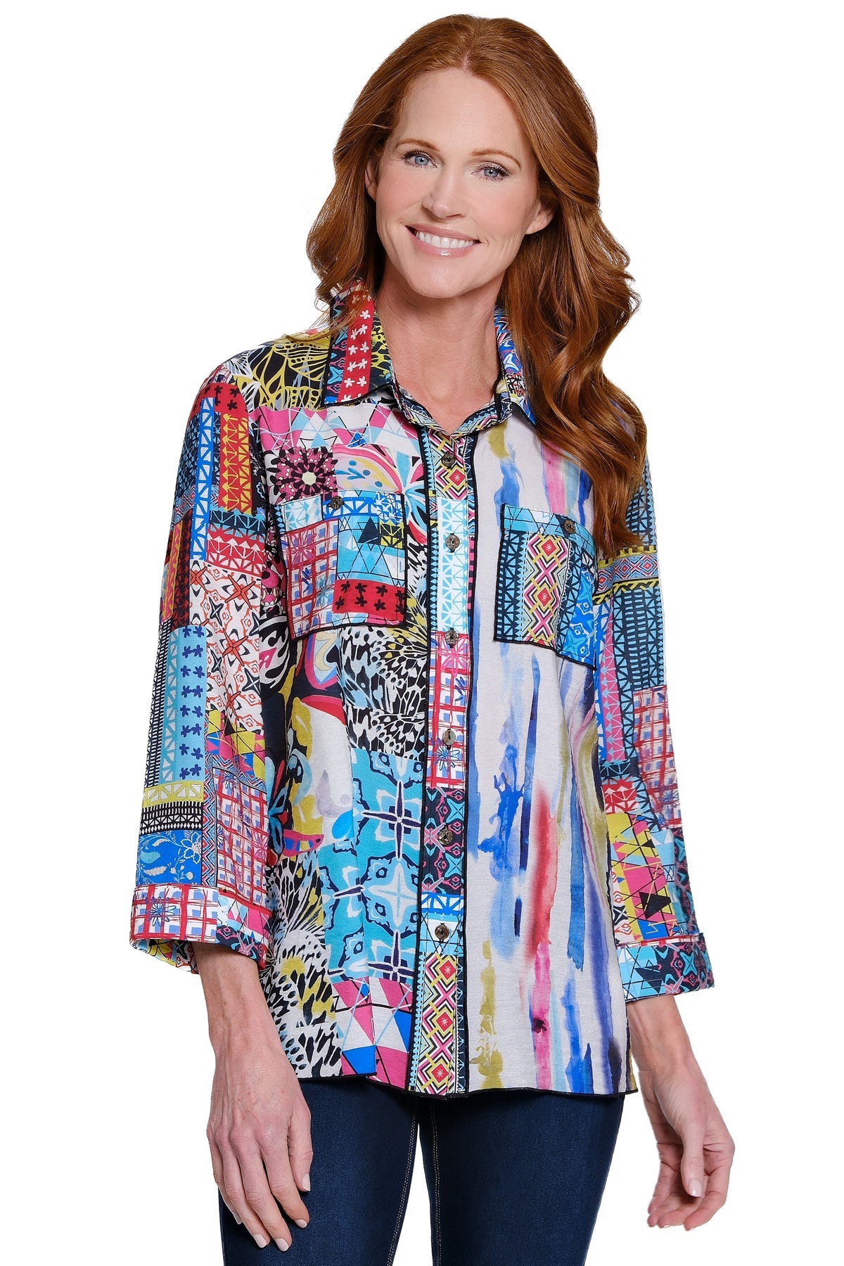 Print Tunic with Chest Pockets - Multi