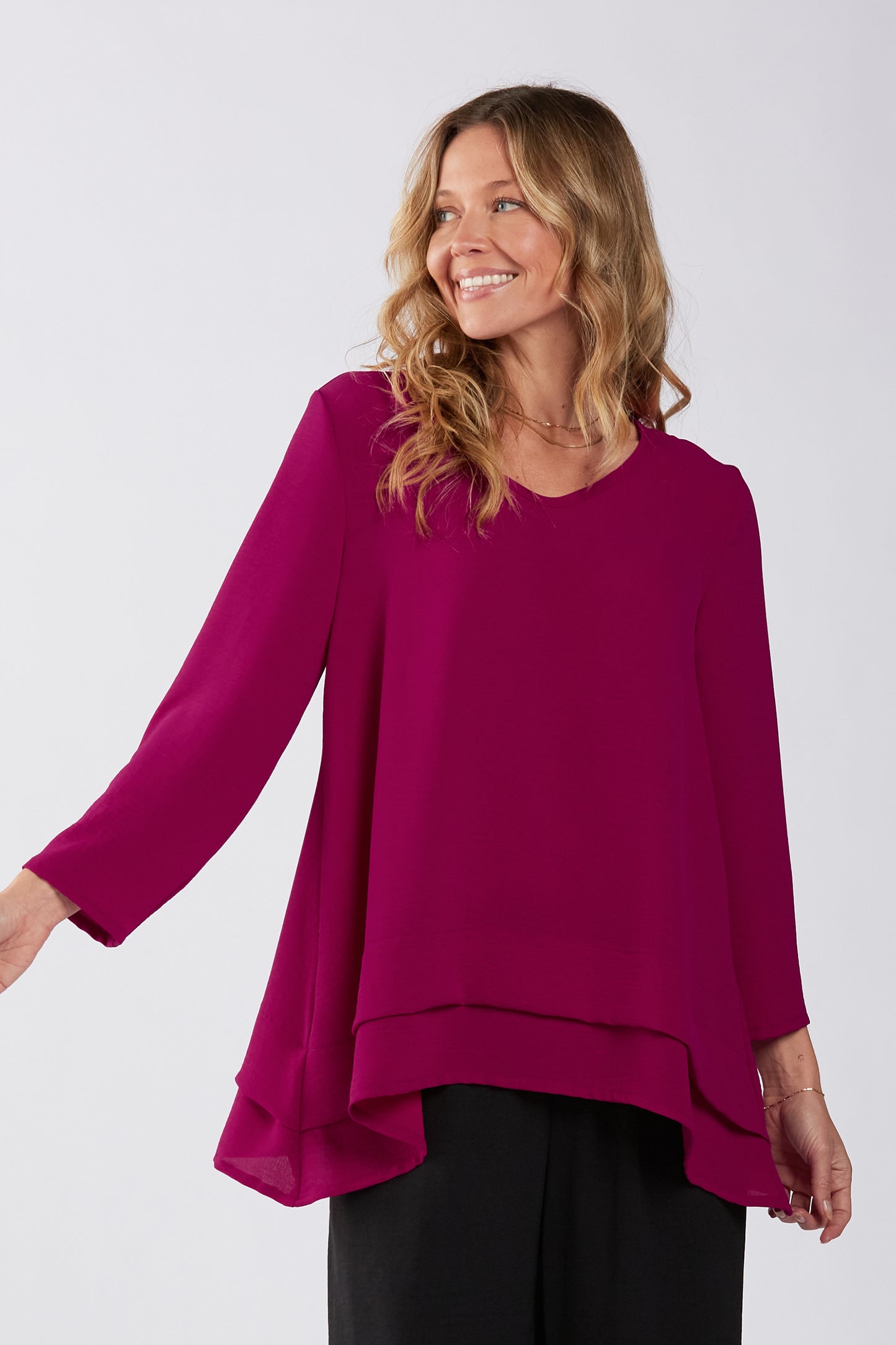 Magenta Air Flow V Neck Tunic