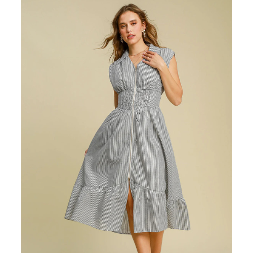 Breezy Days Ruched Sleeve Stripe Dress