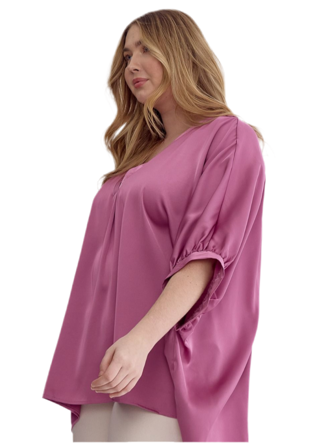 Mauve Satin V-Neck Plus Top