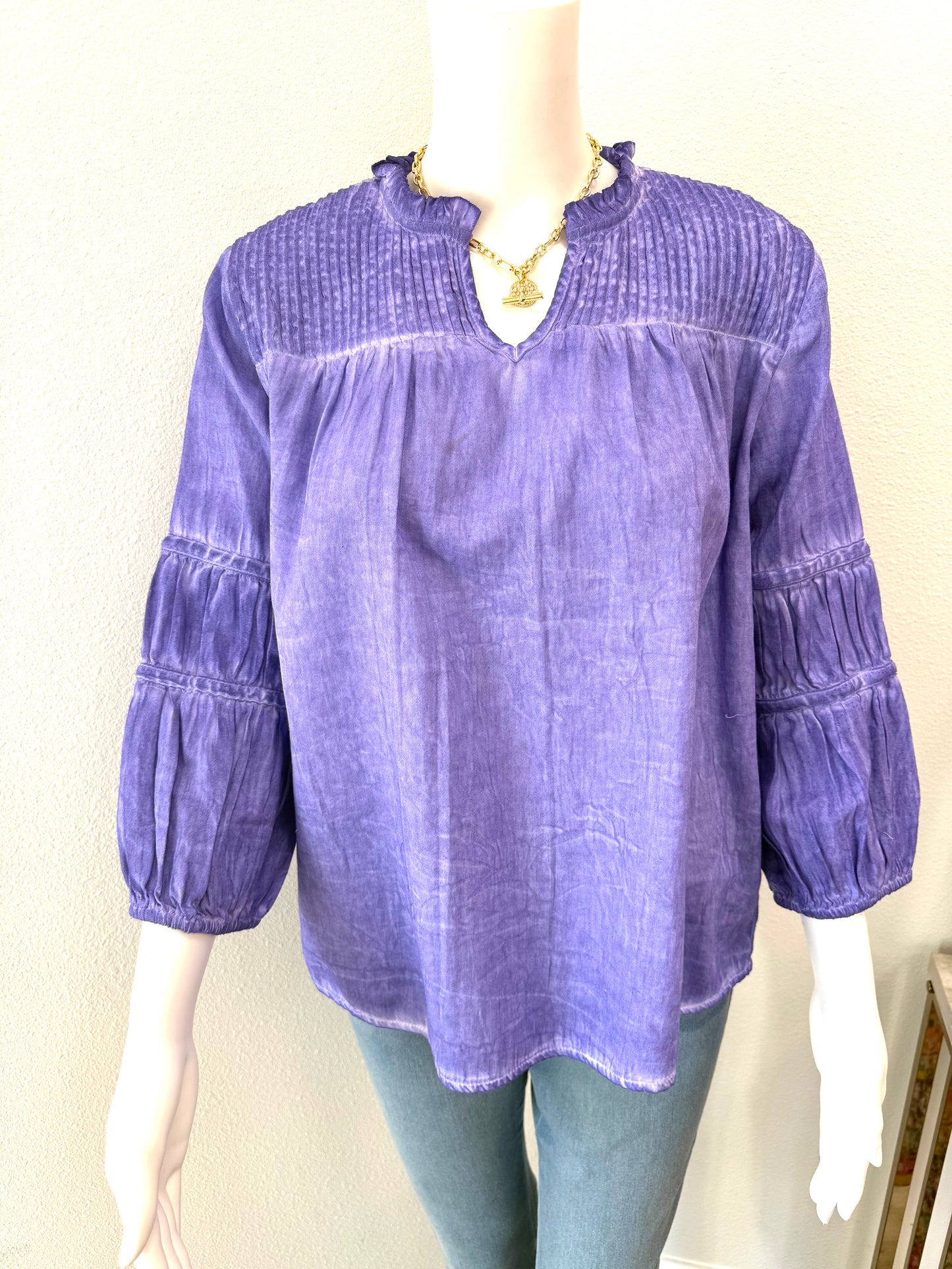 Light Purple Ruched Sleeve Blouse