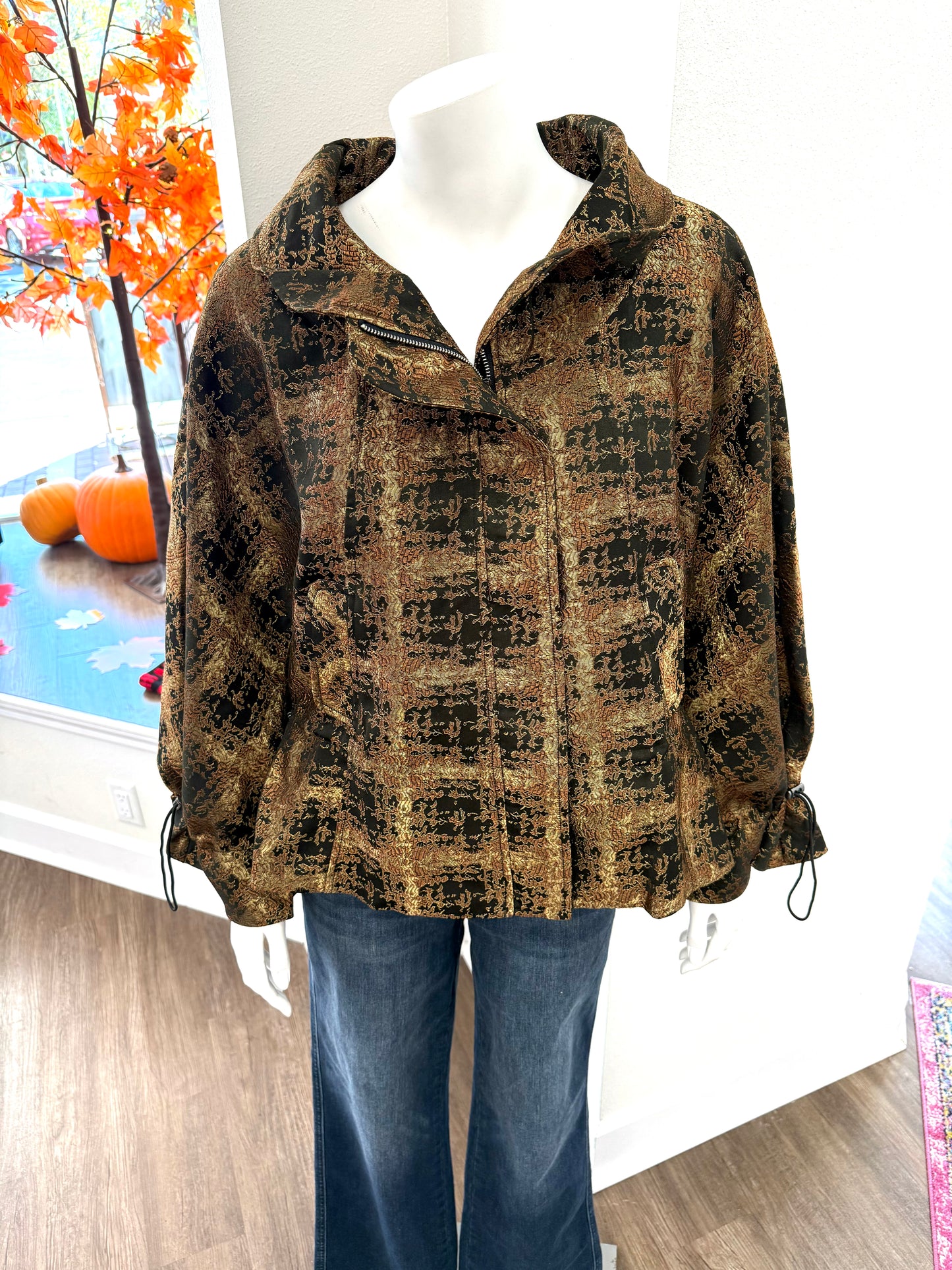 Gold Jacquard Drawstring Jacket