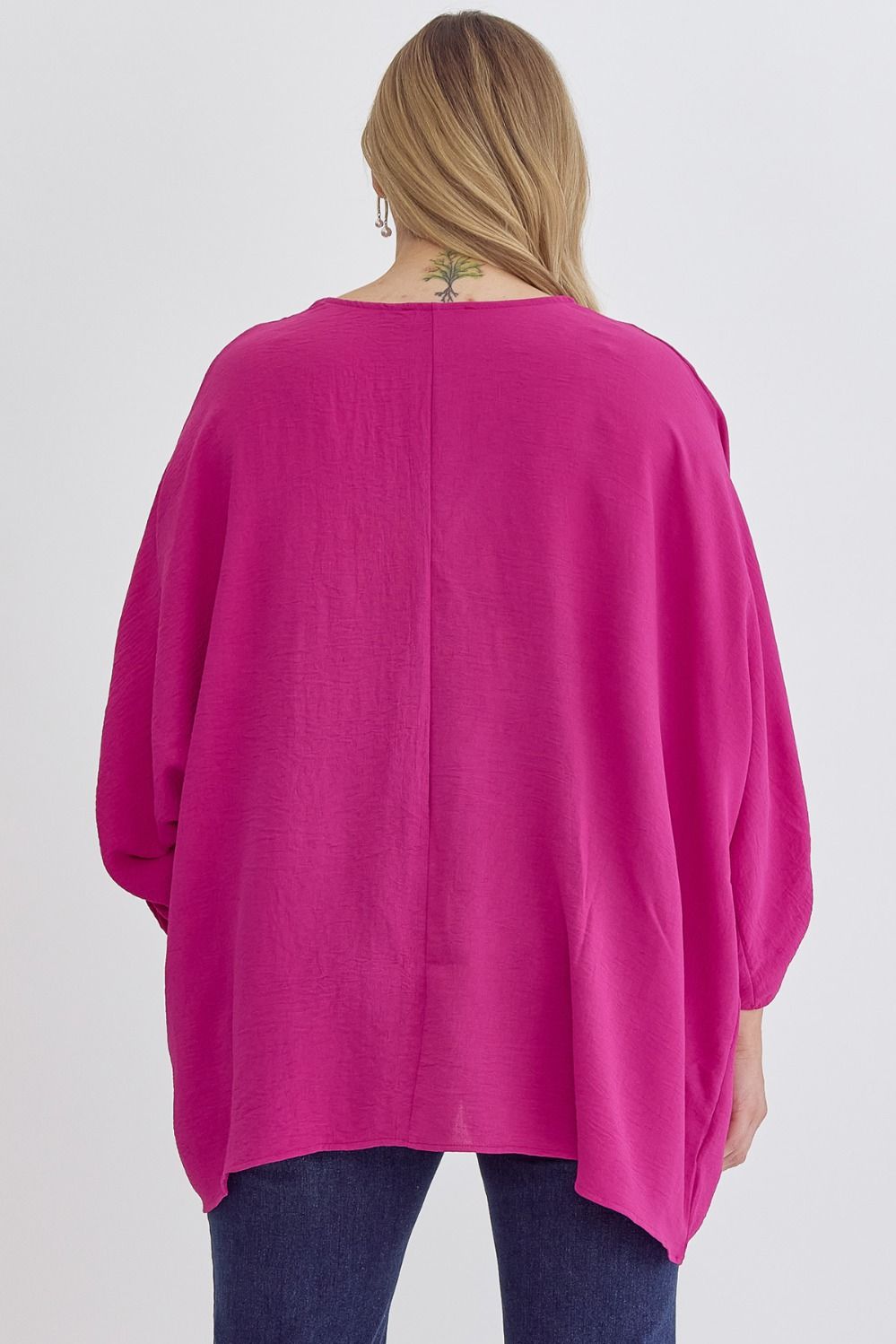 Magenta Button Sleeve V-Neck Plus Top