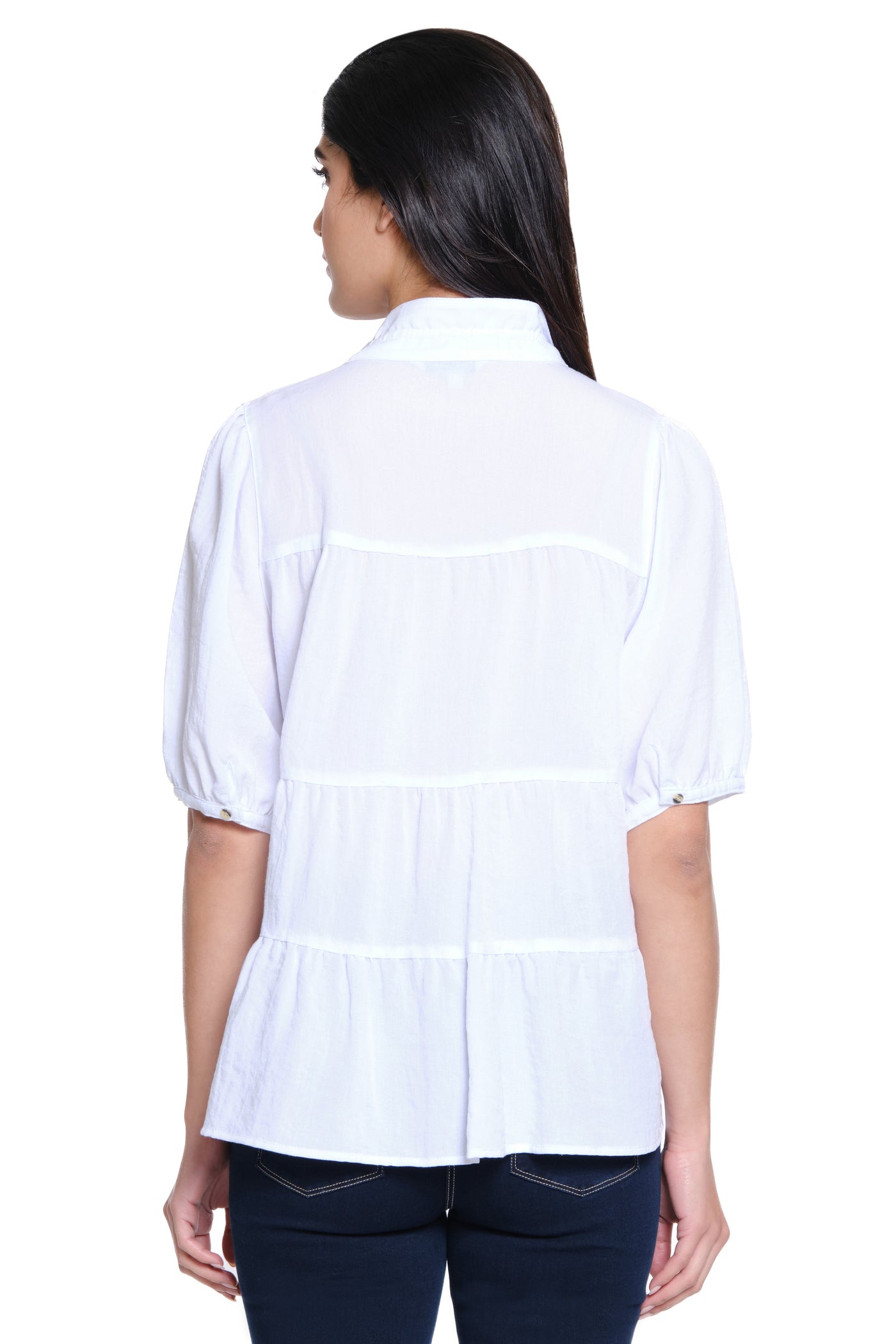 Tiered Button Front Shirt - White