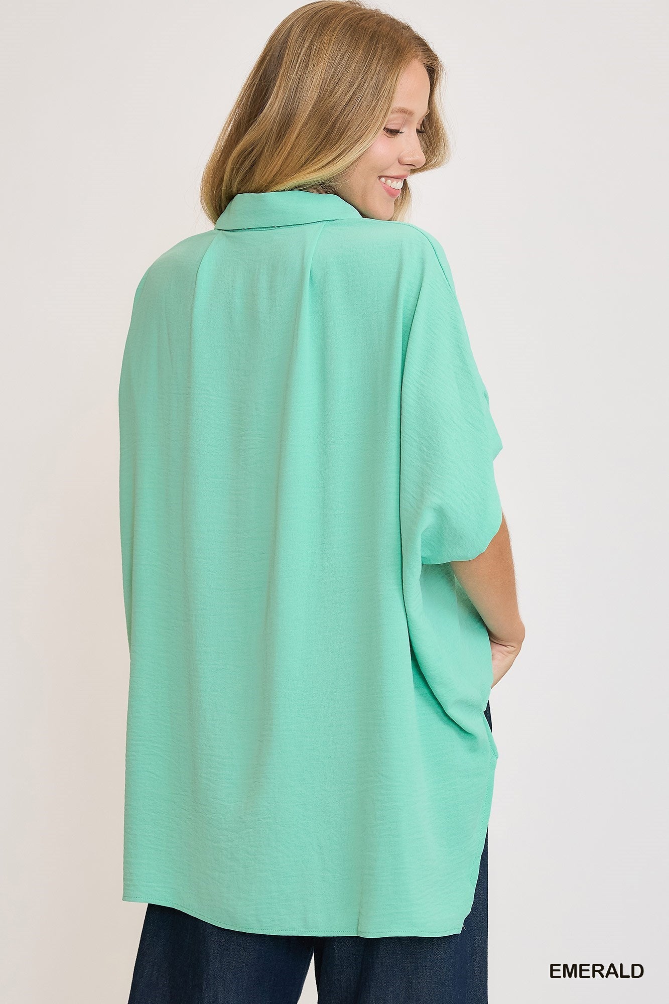 Ocean Oversized Dolman Button-Up Blouse