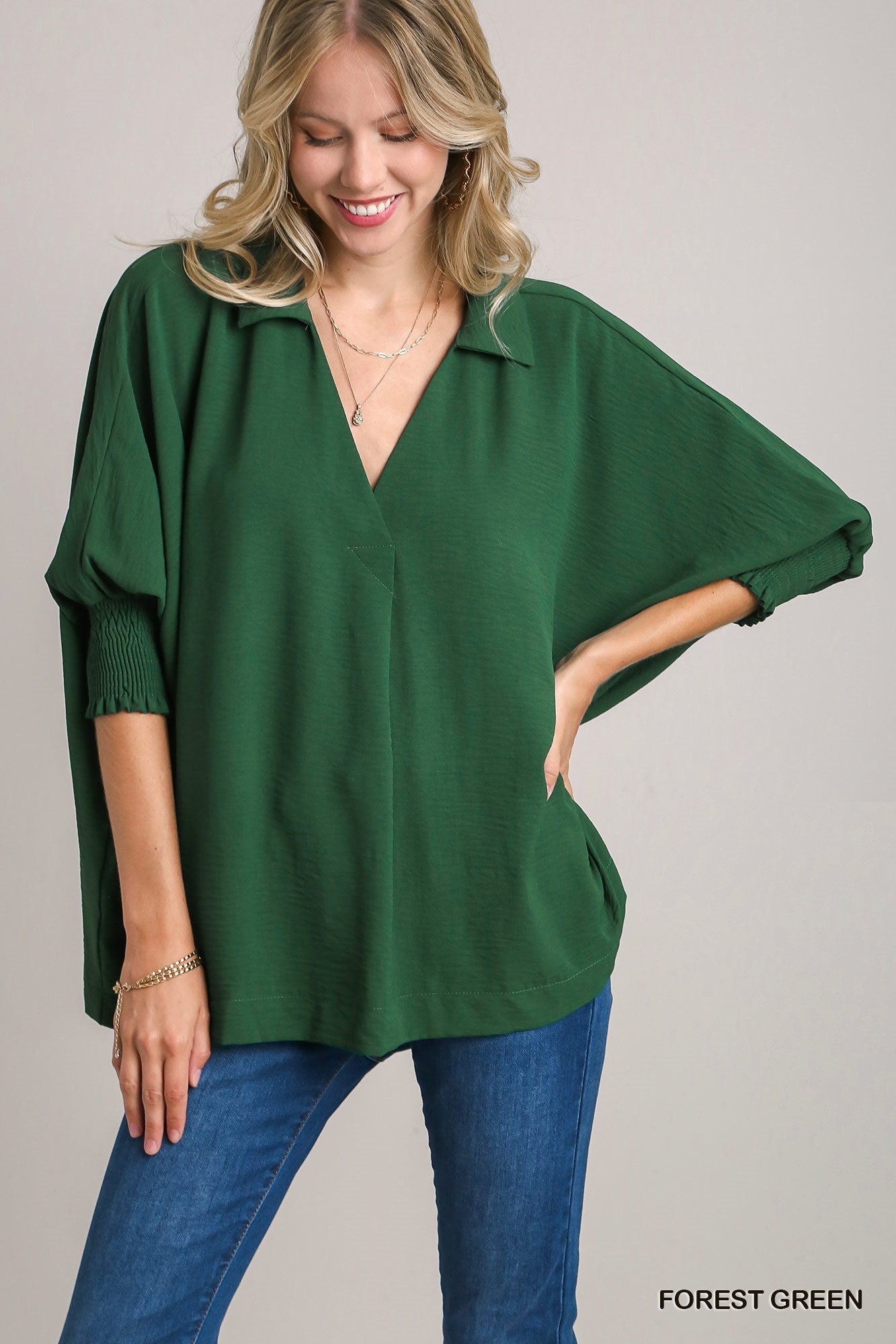 Hunter Green Textured Blouse