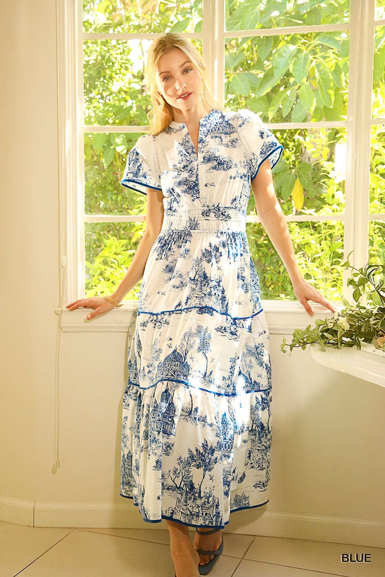 Scenic Toile Smocked Waist Maxi Dress