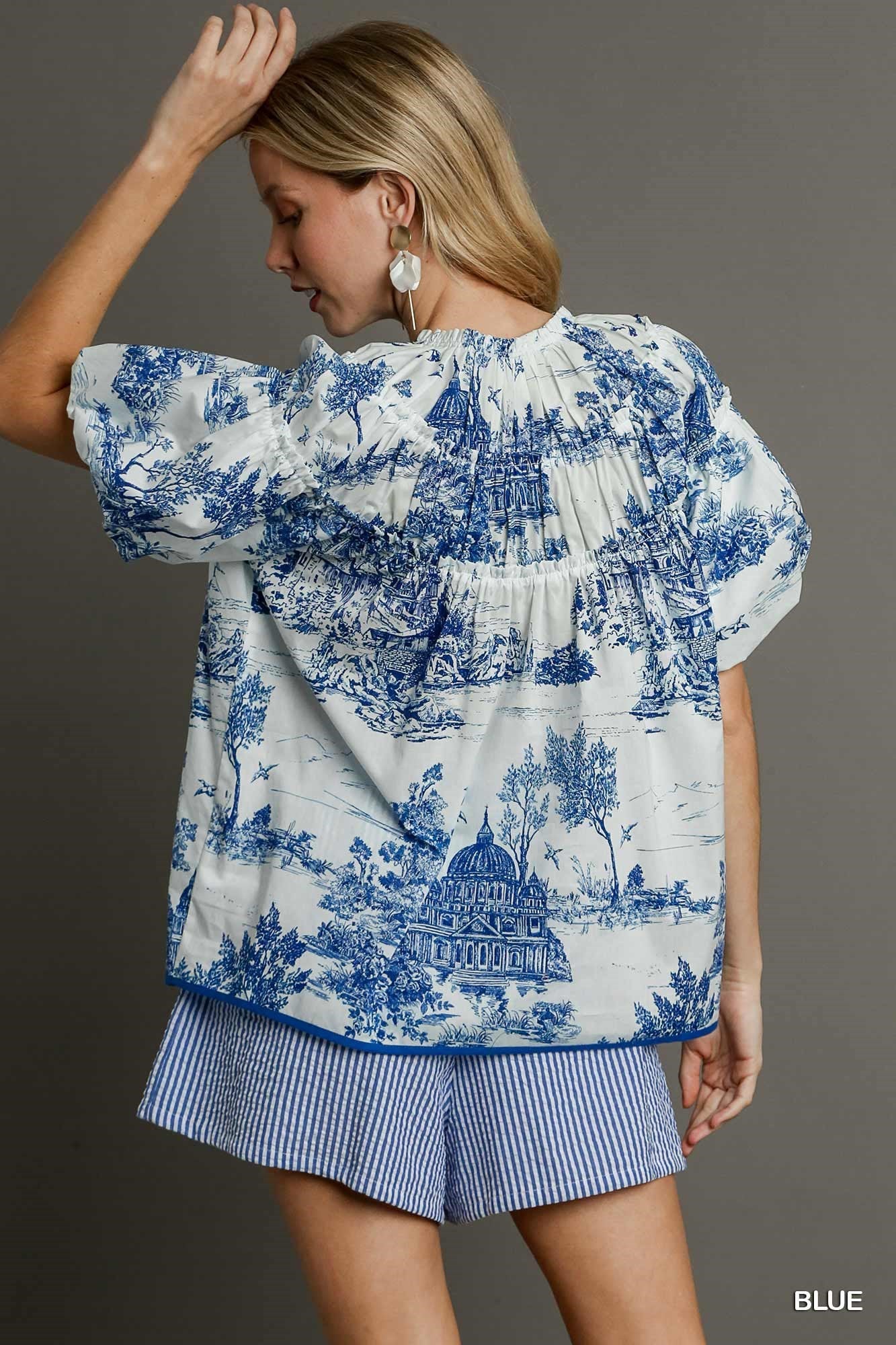 Toile V Neck Flounce Blouse
