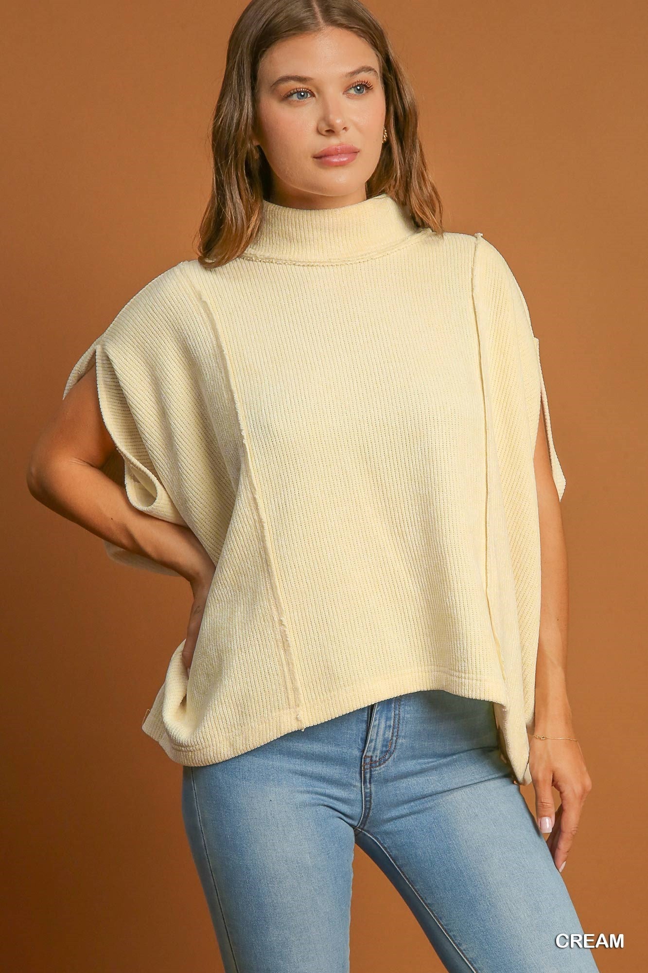 Cream Soft Knit Poncho Top