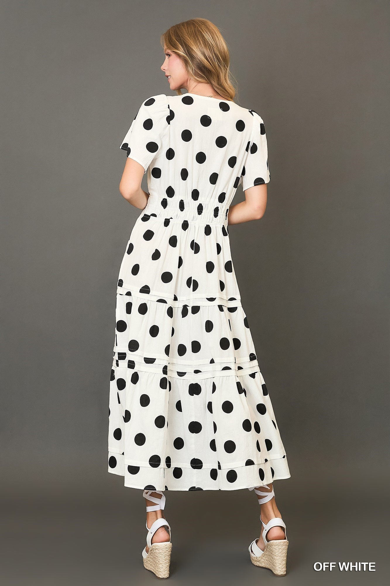 White and Black Polka Dot Tiered Maxi Dress