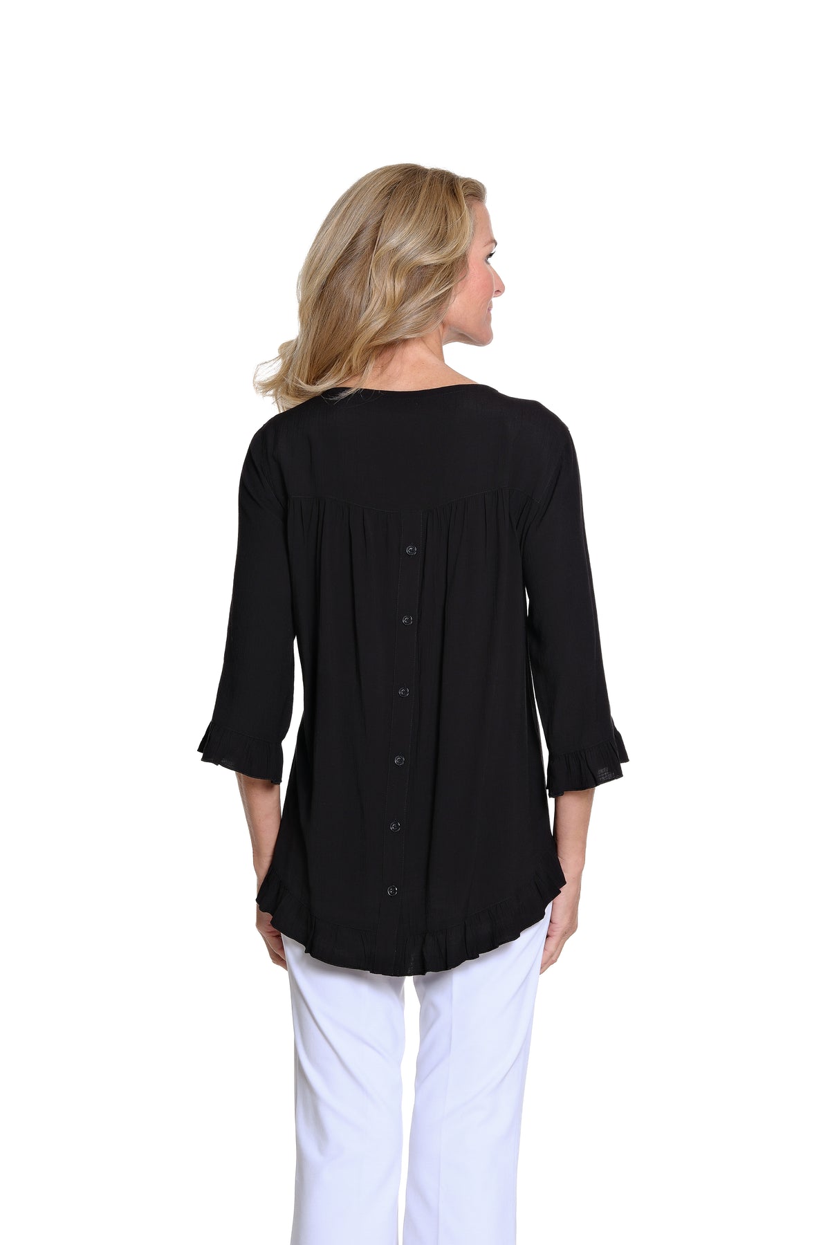 Ruffle Hem Woven Top - Black