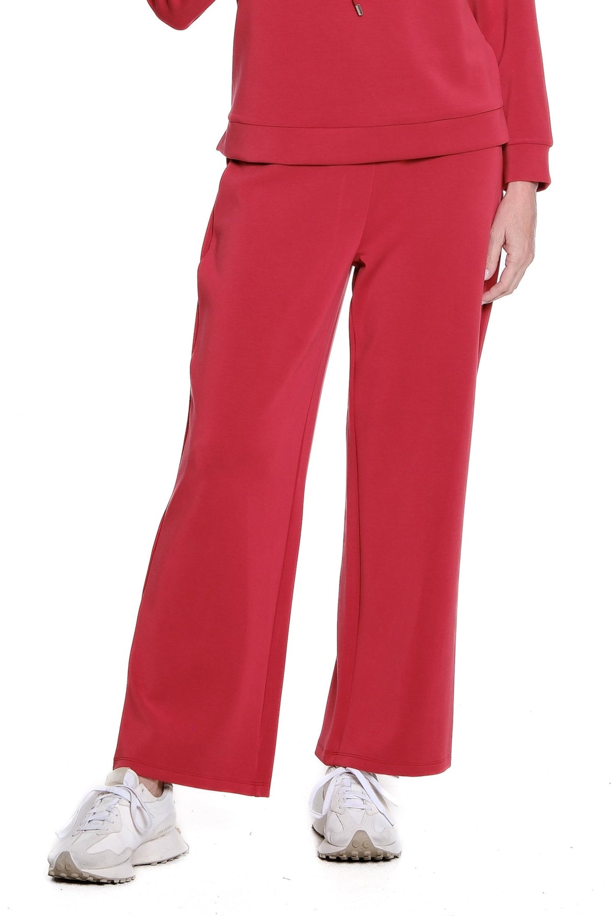 Wide Band Knit Wide Leg Ankle Pant - Crimson
