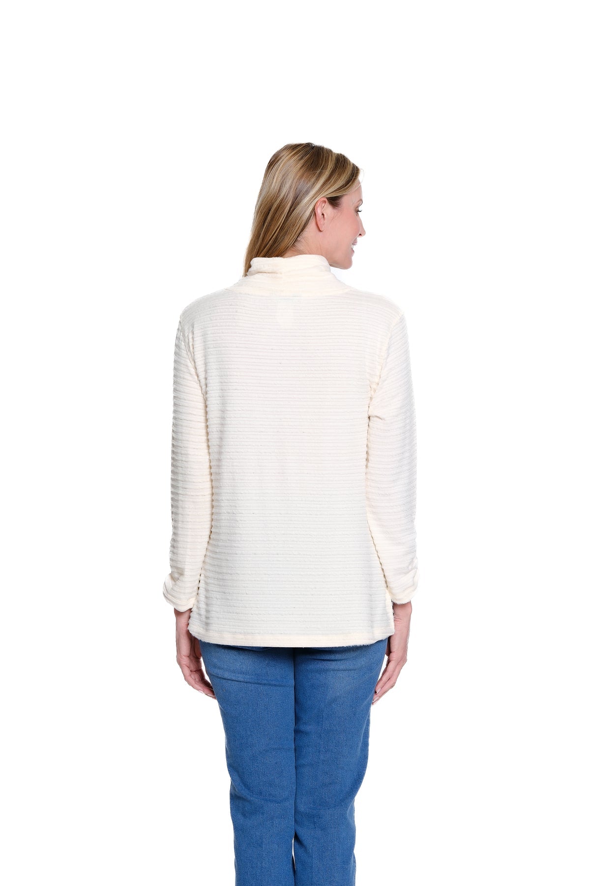 Shirred Collar Rib Knit Top - Winter White