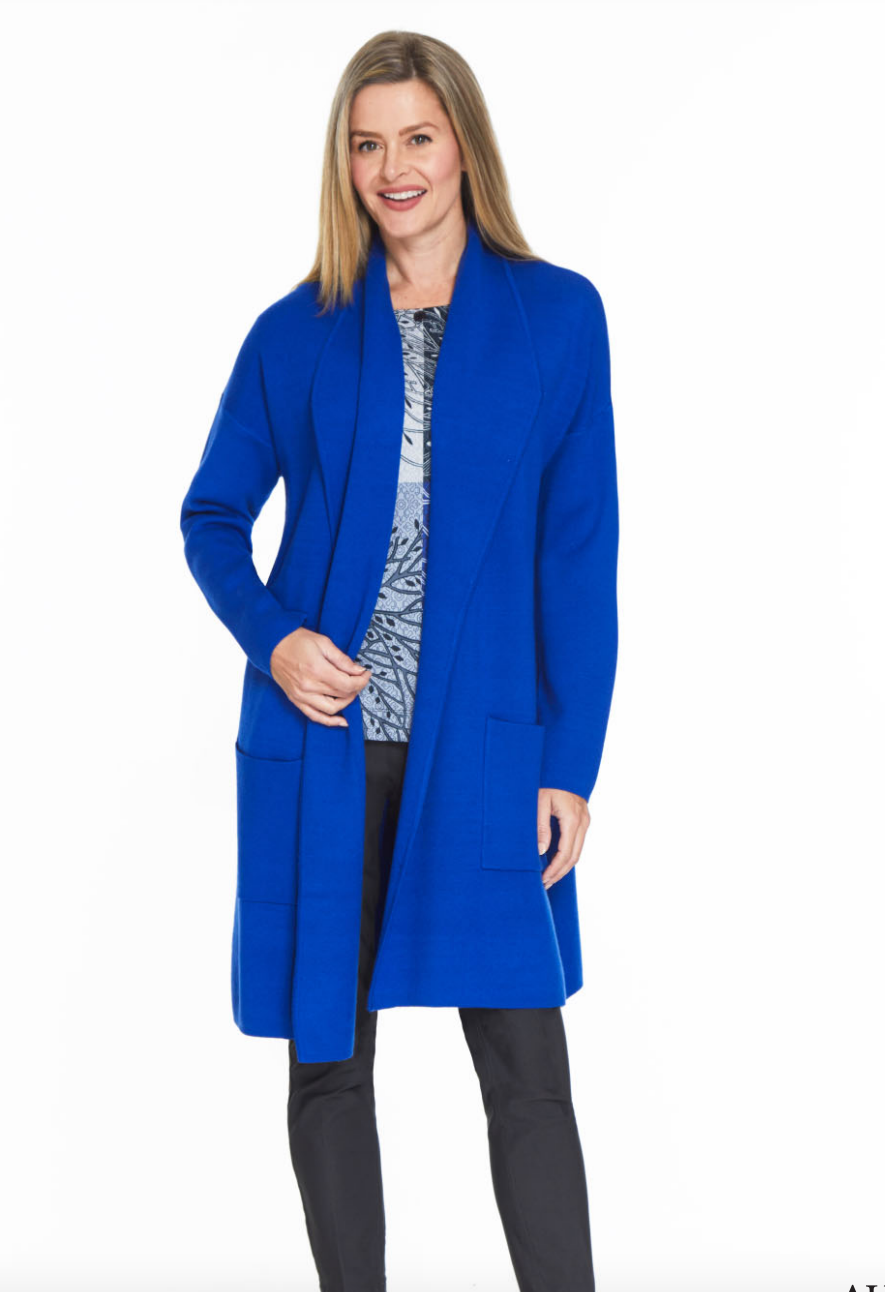 Electric Blue Open Front Sweater Coat with Oversized Collar